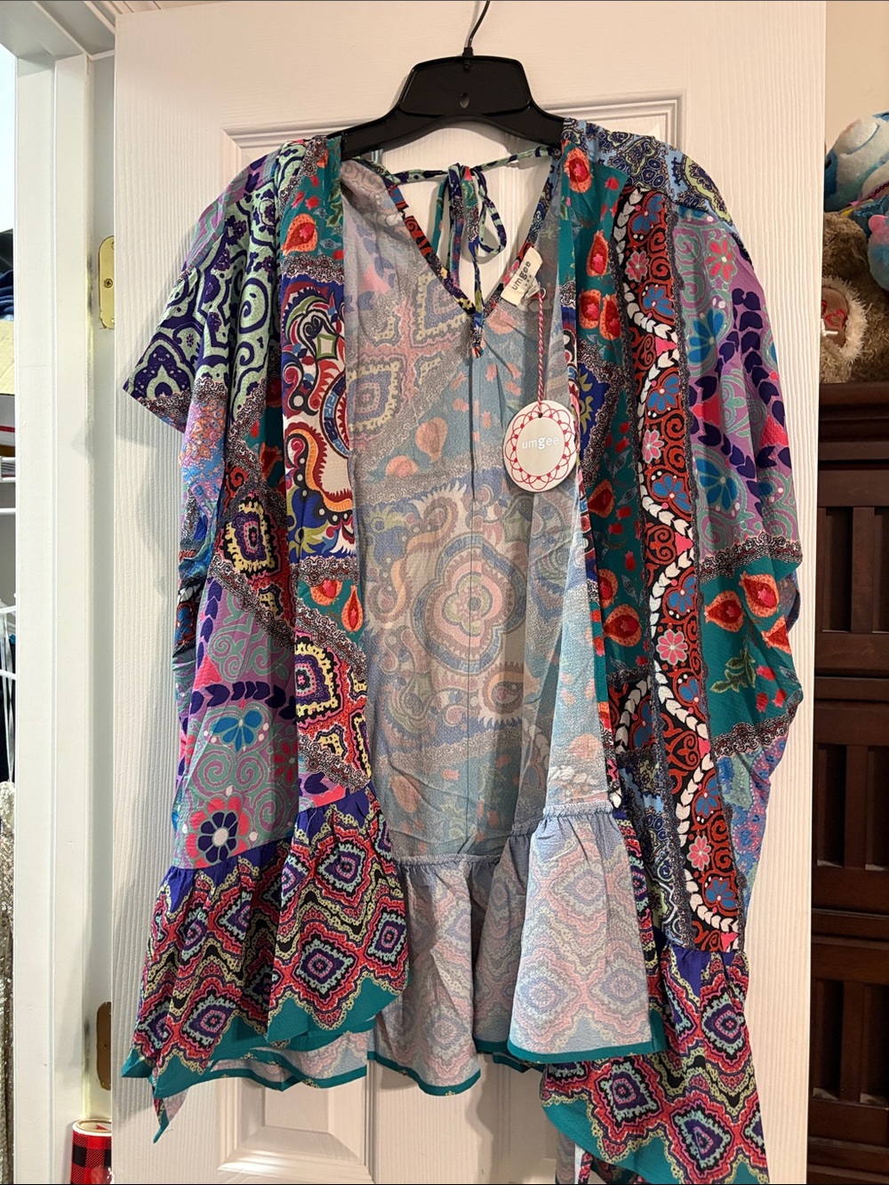 Umgee Multicolor Boho Patchwork Kimono - Teal, Purple & Pink Accents
